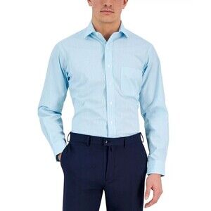 Club Room Men Classic Regular-Fit Glen Plaid Button Down Turquoise Sz 15.5 32-33